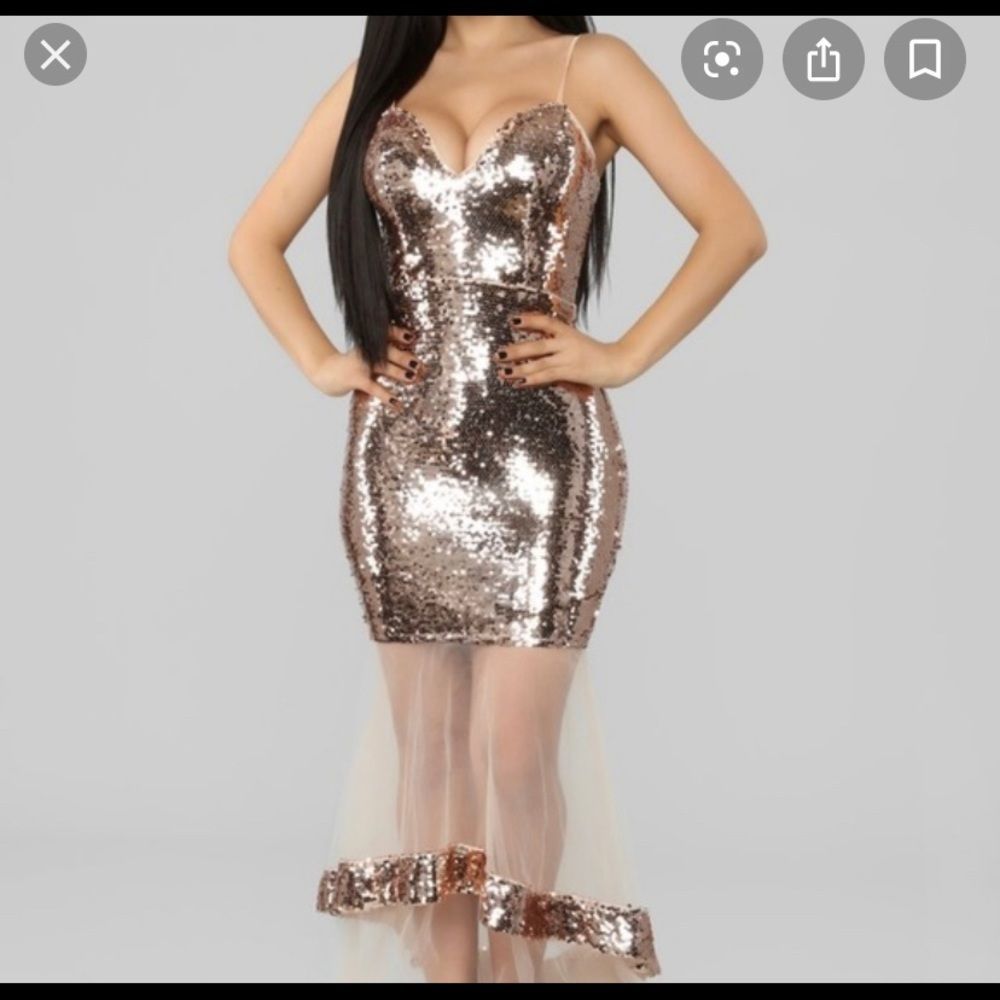 Rose Gold Mermaid Dress Fashion Nova Sz Small
